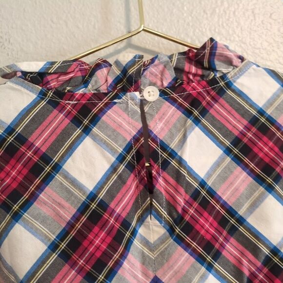 J Crew BM029 NWT Size XXS White Tartan Plaid Cotton-Blend Ruffle-Neck Top - Picture 8 of 9